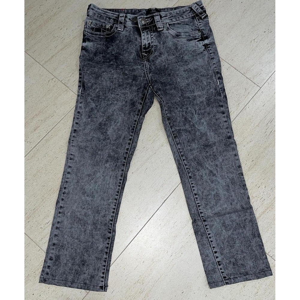 True Religion Billie Mid Rise Straight Leg Jeans Grey Acid Wash Denim Size 29